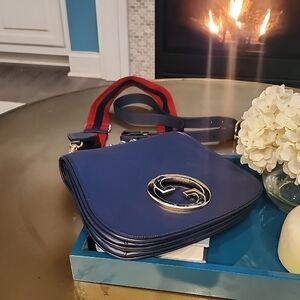 Gucci Navy Crossbody Bag with Red Strap